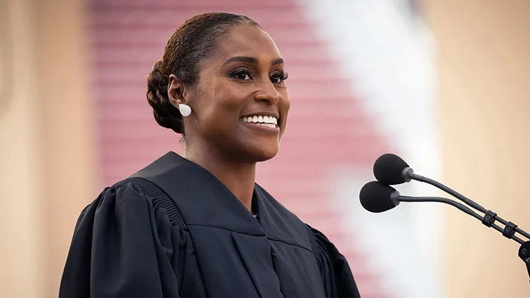 Issa Rae delivers the keynote address at the Standford Commencement ceremony for the Senior Class of 2021.