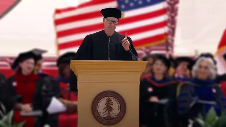 John McEnroe delivers the keynote address at Stanford Commencement.