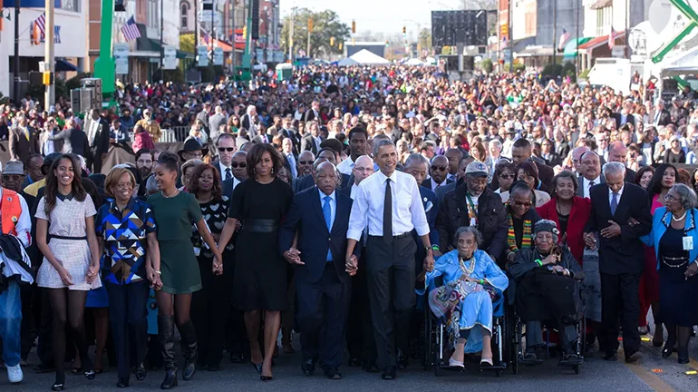 Obama and his family at the 50th Anniversary of the Selma to Montgomery Marches
