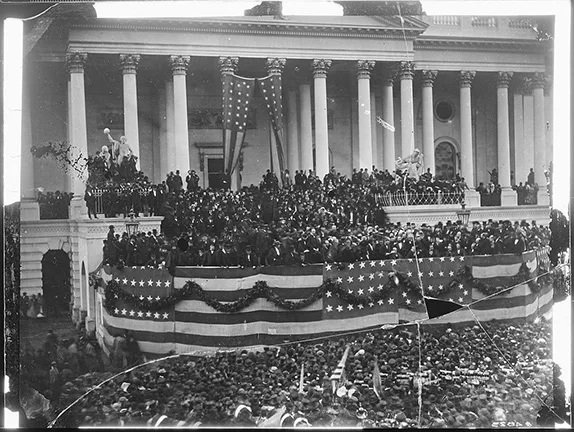 Grant delivering his first inaugural address at the United States Capitol, March 4, 1869.