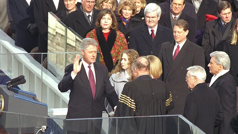 Bill Clinton takes the oath of office for his second term.