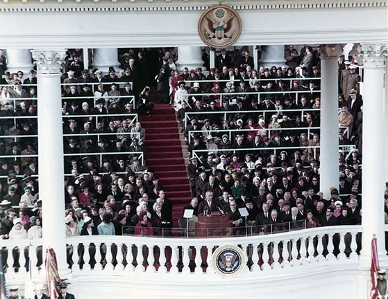 President Johnson delivering his speech at the Inauguration