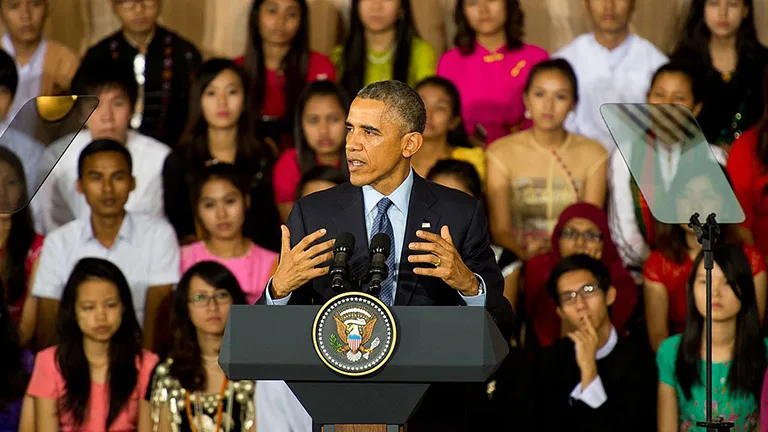 Obama at YSEALI town hall at the Diamond Jubilee Hall in Rangoon