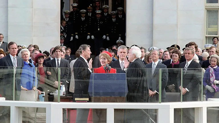 President Ronald Reagan Being Sworn In on Inaugural Day at the United States Capitol