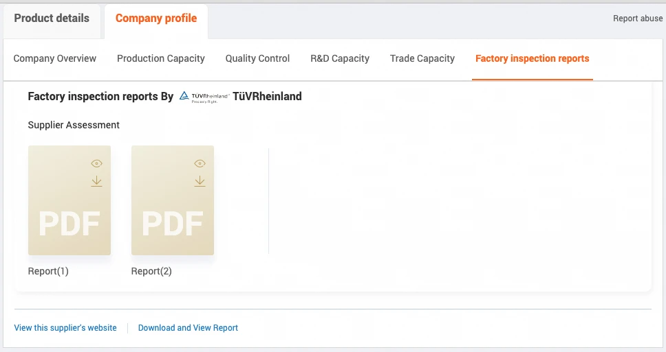 Download the inspection report for each verified supplier